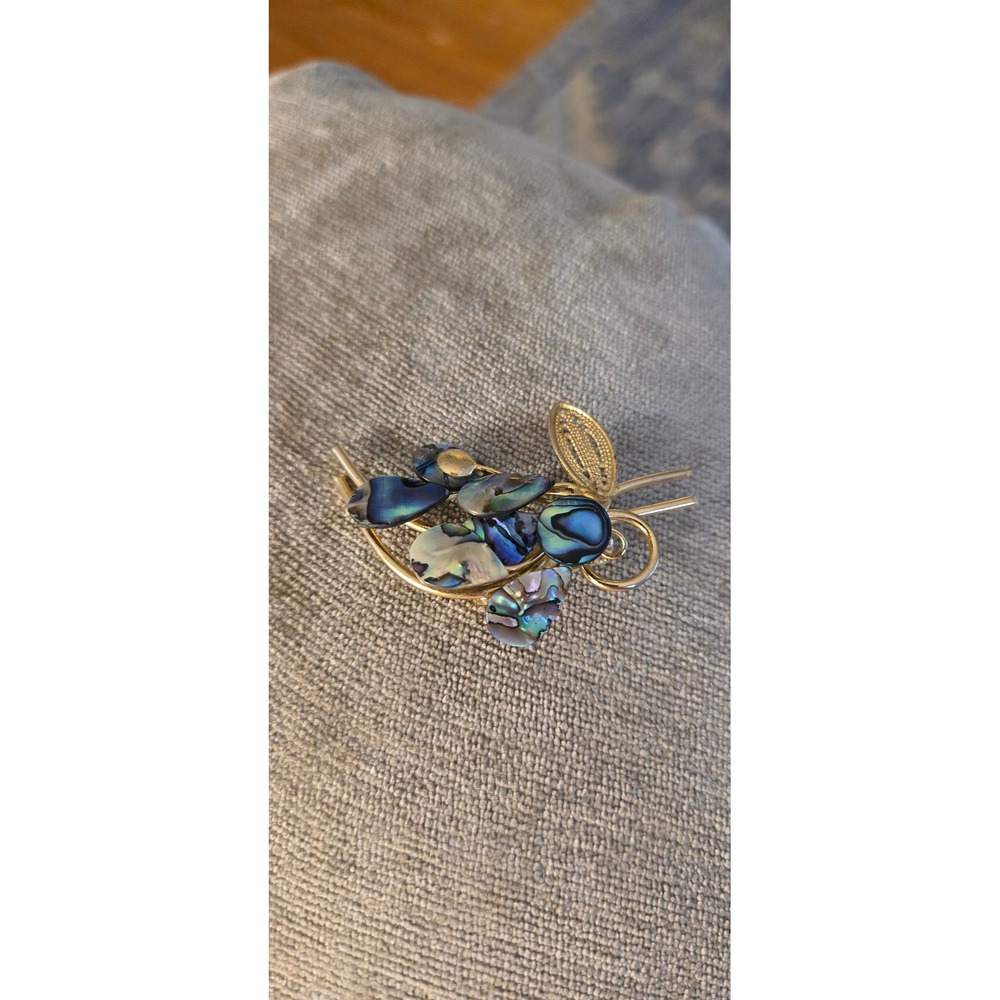 Abalone Bee Brooch Gold-Tone Artisan-Made
